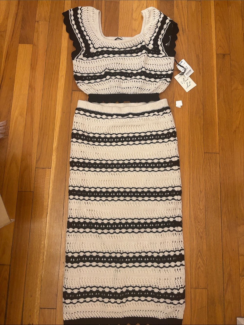 Freshman 1996 Ivory and Black Crochet Maxi Two-Piece Set